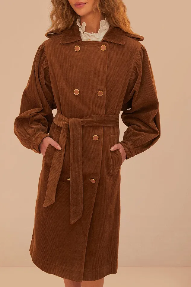 Caramel Corduroy Trench Coat Women Farm Rio Coats