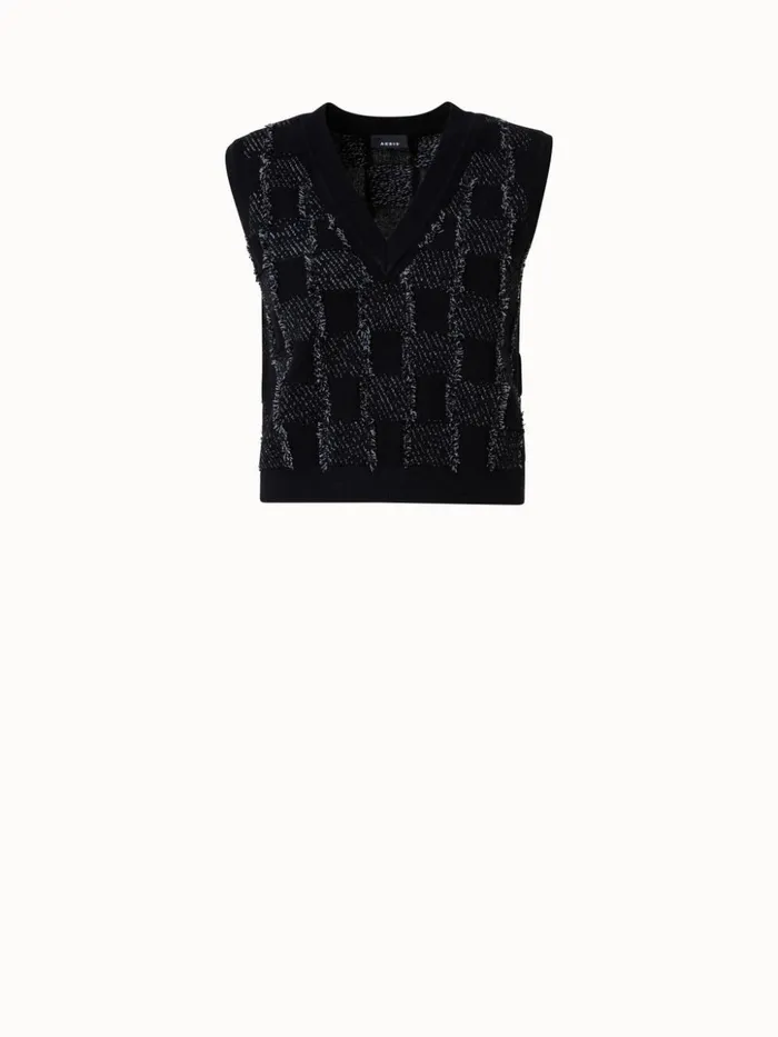 Cashmere Cotton Square Fringe Jacquard Knit Pullover Blackgriege Women Akris Knitwear