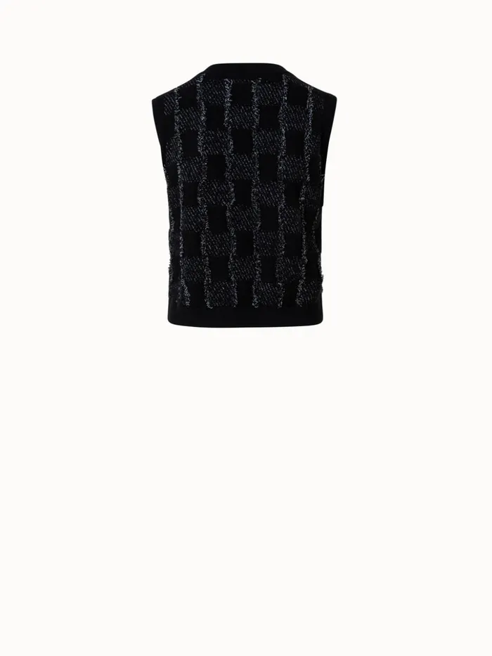 Cashmere Cotton Square Fringe Jacquard Knit Pullover Blackgriege Women Akris Knitwear
