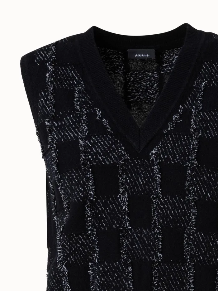 Cashmere Cotton Square Fringe Jacquard Knit Pullover Blackgriege Women Akris Knitwear