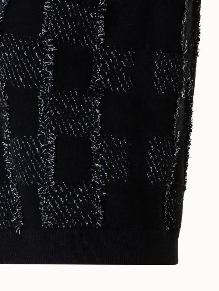 Cashmere Cotton Square Fringe Jacquard Knit Pullover Blackgriege Women Akris Knitwear