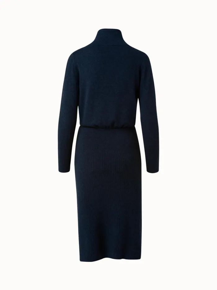 Cashmere Cowl Neck Knit Dress Deep Blue Women Akris Knitwear