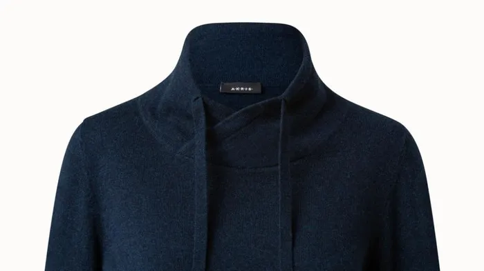 Cashmere Cowl Neck Knit Dress Deep Blue Women Akris Knitwear