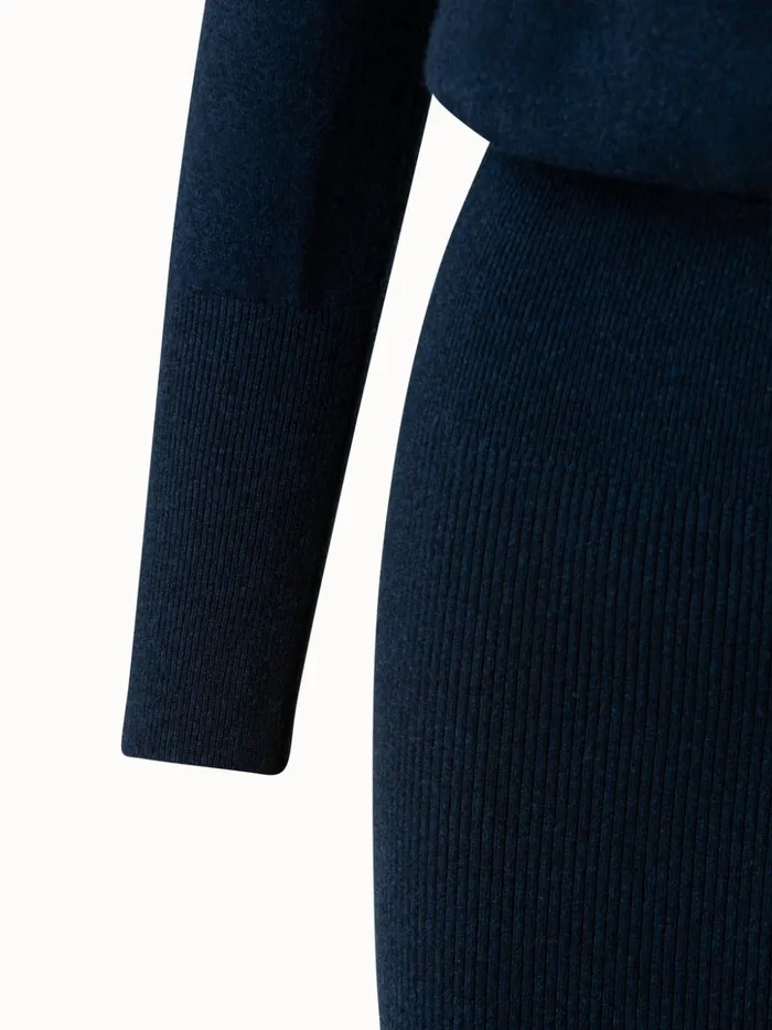 Cashmere Cowl Neck Knit Dress Deep Blue Women Akris Knitwear