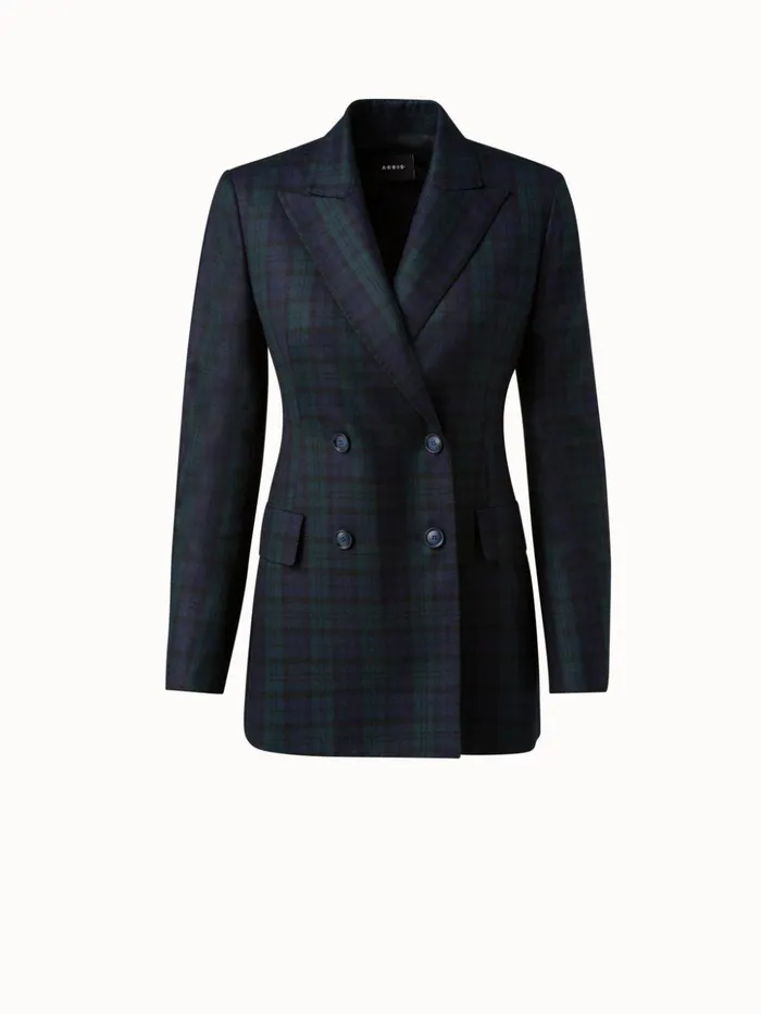 Cashmere Double Face Check Jacket Navygallus Green Women Akris Jackets