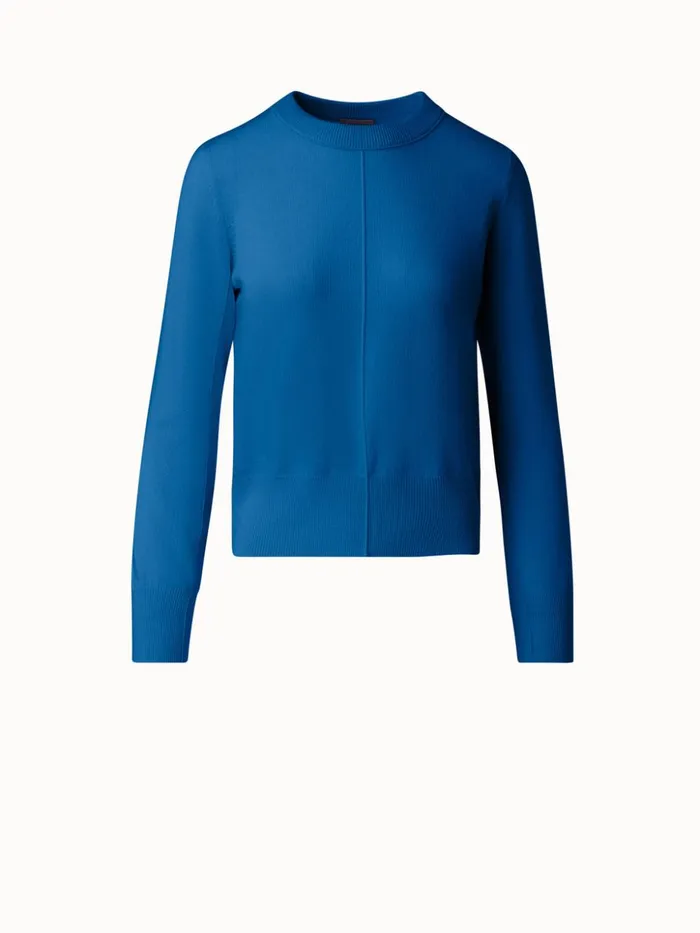Cashmere Knit Sweater With Rib Details Medium Denim Women Akris Knitwear