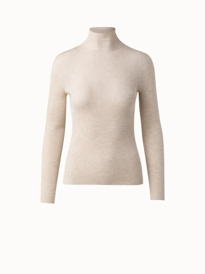 Cashmere Silk Fine Rib Mockneck Bl Women Akris Knitwear
