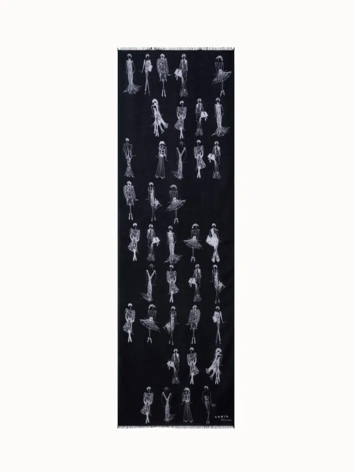 Cashmere Silk Scarf With Croquis Print Blackwhite Women Akris Cashmere