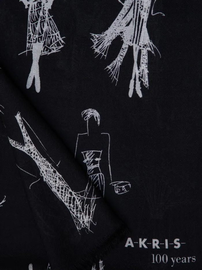 Cashmere Silk Scarf With Croquis Print Blackwhite Women Akris Cashmere