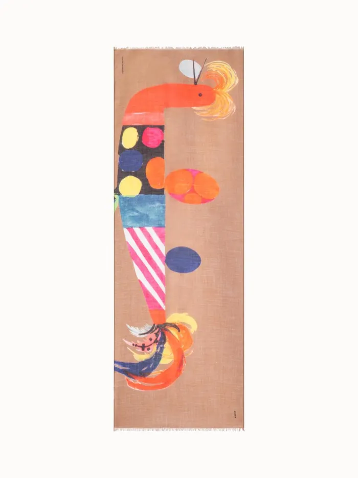 Cashmere Silk Scarf With Rooster Print Vicuna Women Akris Cashmere