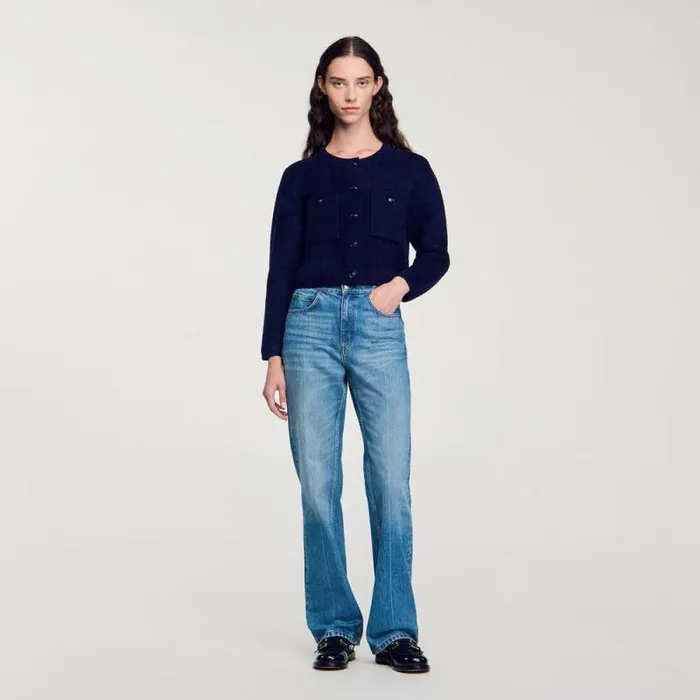 Coatigans Women SANDRO Short Knit Jacket Navy Blue