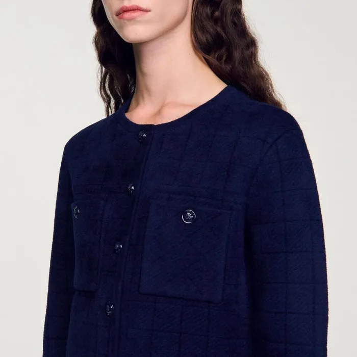 Coatigans Women SANDRO Short Knit Jacket Navy Blue