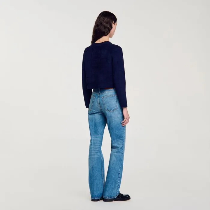 Coatigans Women SANDRO Short Knit Jacket Navy Blue