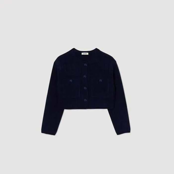 Coatigans Women SANDRO Short Knit Jacket Navy Blue