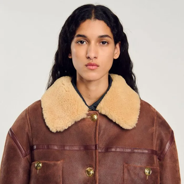 Coats and Trenches Women SANDRO Shearling Jacket Brown