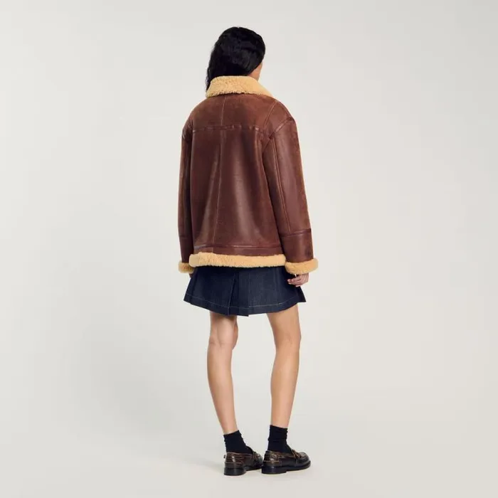 Coats and Trenches Women SANDRO Shearling Jacket Brown