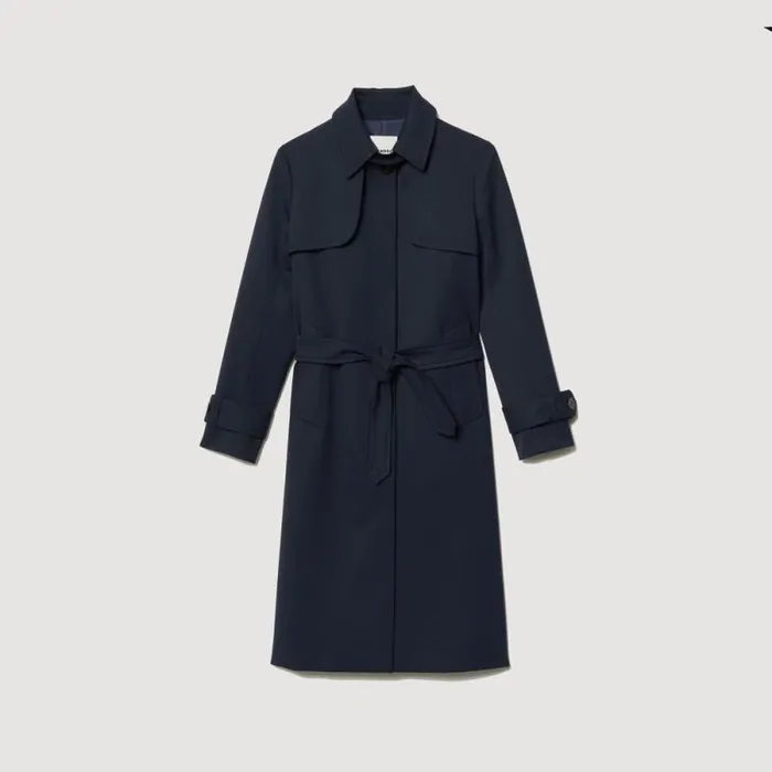 Coats and Trenches Women SANDRO Trench Coat With Pleated Inset Navy Blue