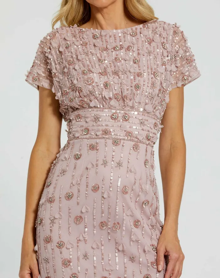 Cocktail Dresses Women Mac Duggal Cap Sleeve Column Midi Dress With Floral Beading Vintage Lilac