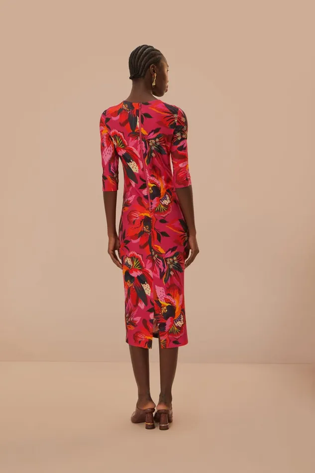 Colorful Flowers Jersey Midi Dress Women Farm Rio Midi Dresses