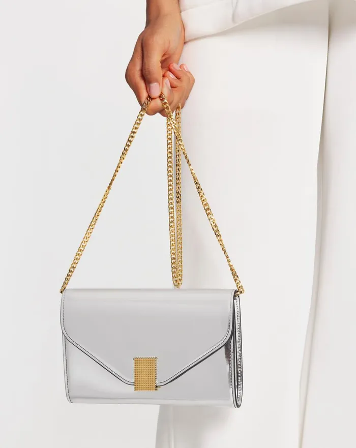 Concerto Wallet On Chain Bag In Metallic Leather Silver Women Lanvin Mini Bags and Clutches