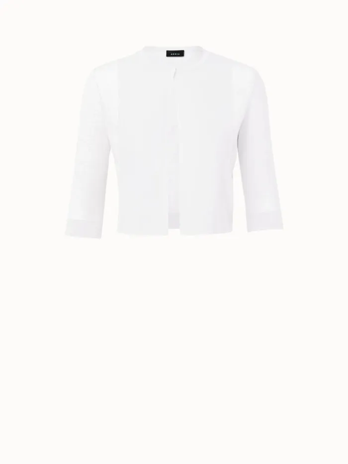 Cotton Blend Knit Cropped Cardigan Ecru Women Akris Knitwear