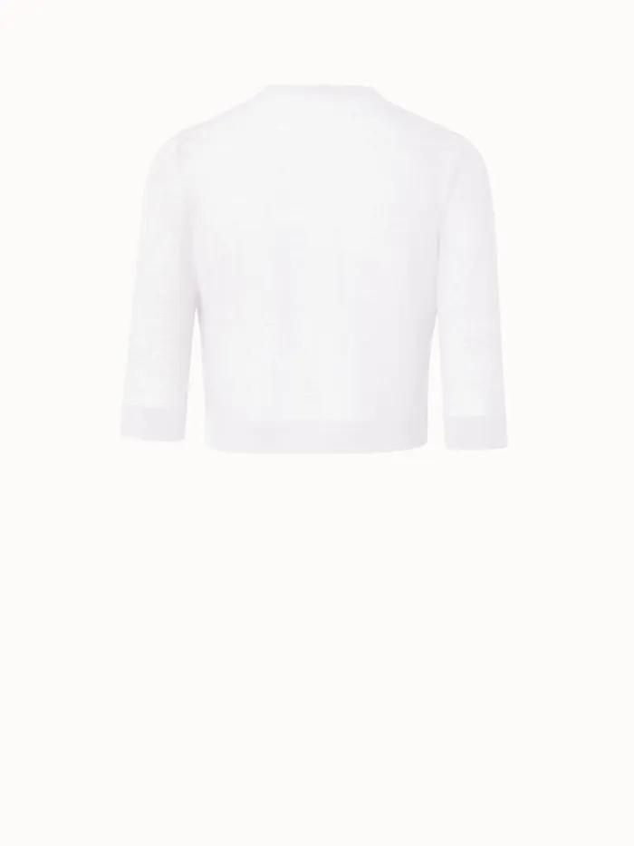 Cotton Blend Knit Cropped Cardigan Ecru Women Akris Knitwear