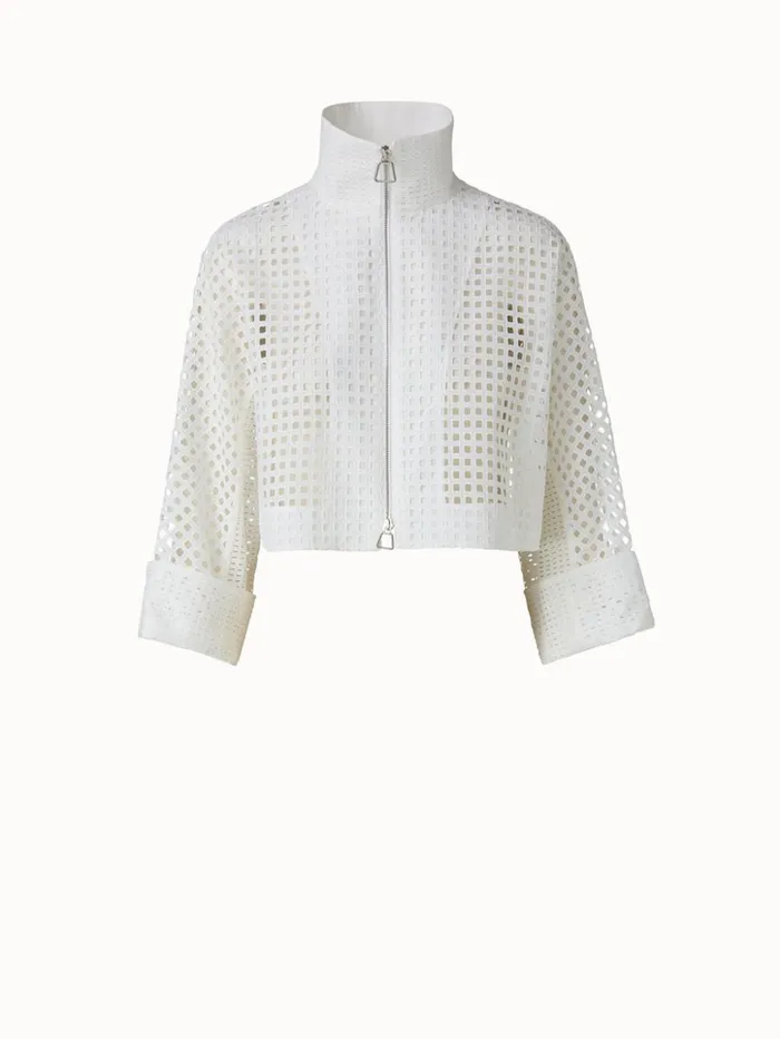 Cotton Broderie Anglaise Patchwork Short Jacket White Women Akris Jackets