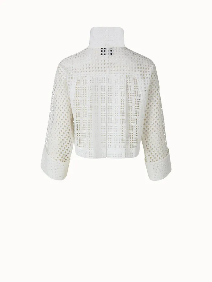 Cotton Broderie Anglaise Patchwork Short Jacket White Women Akris Jackets