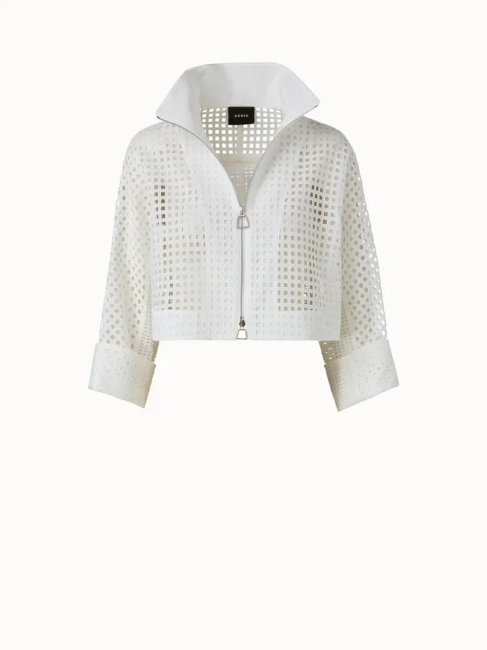 Cotton Broderie Anglaise Patchwork Short Jacket White Women Akris Jackets