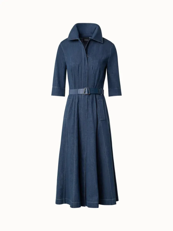 Cotton Denim Midi Shirt Dress Denim Women Akris Dresses