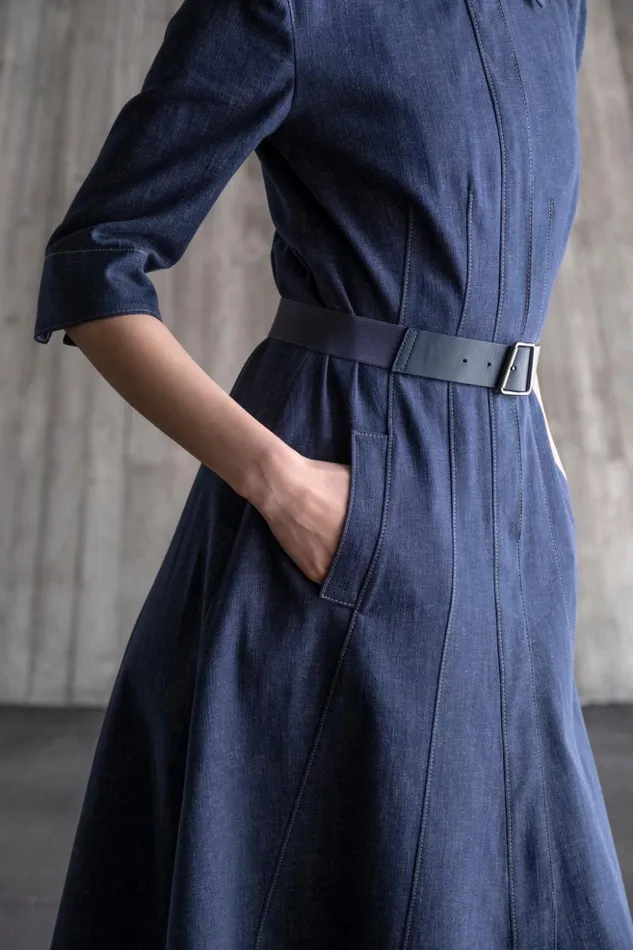 Cotton Denim Midi Shirt Dress Denim Women Akris Dresses