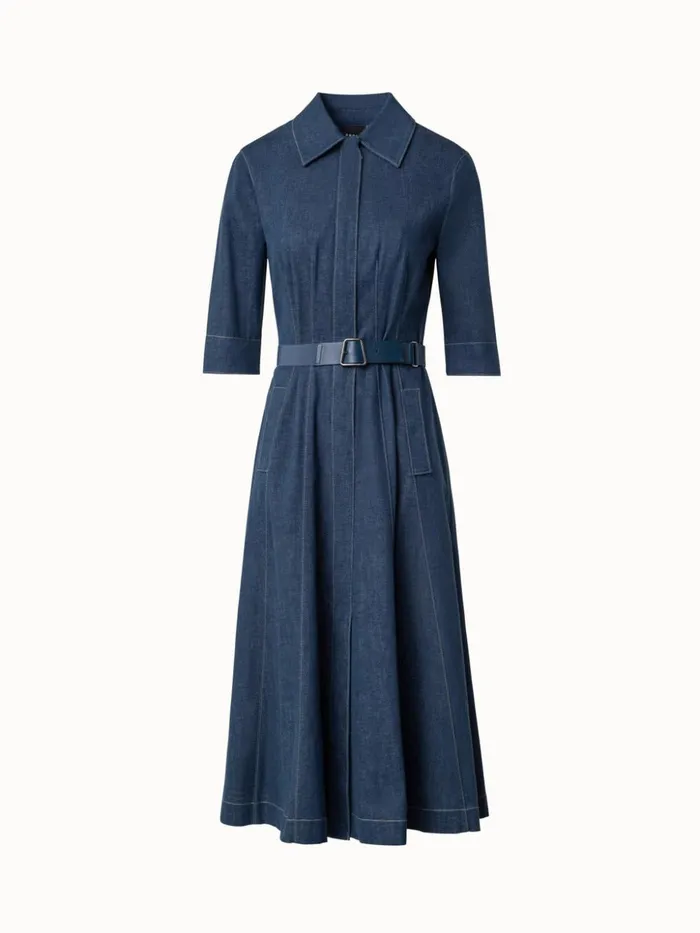 Cotton Denim Midi Shirt Dress Denim Women Akris Dresses