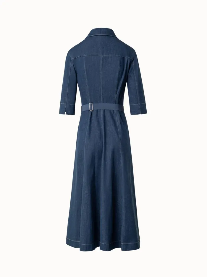Cotton Denim Midi Shirt Dress Denim Women Akris Dresses