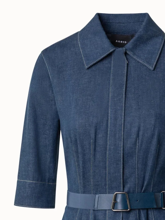 Cotton Denim Midi Shirt Dress Denim Women Akris Dresses
