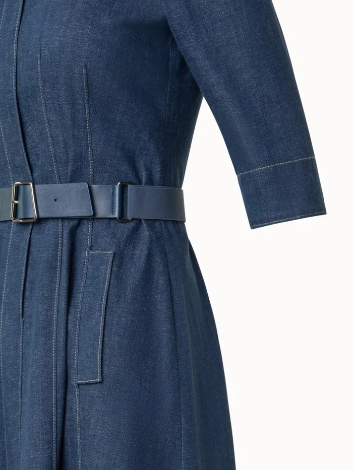 Cotton Denim Midi Shirt Dress Denim Women Akris Dresses