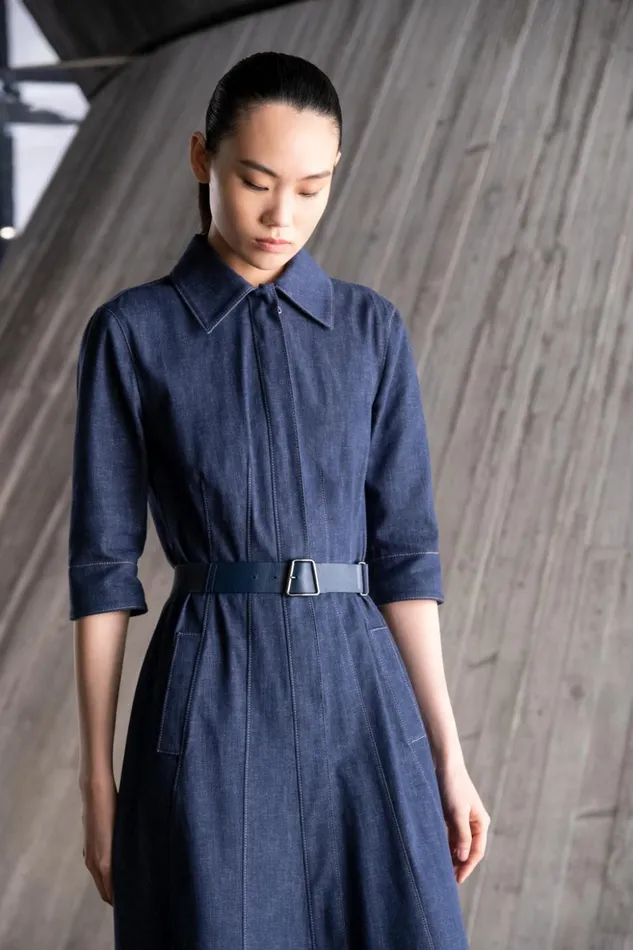 Cotton Denim Midi Shirt Dress Denim Women Akris Dresses