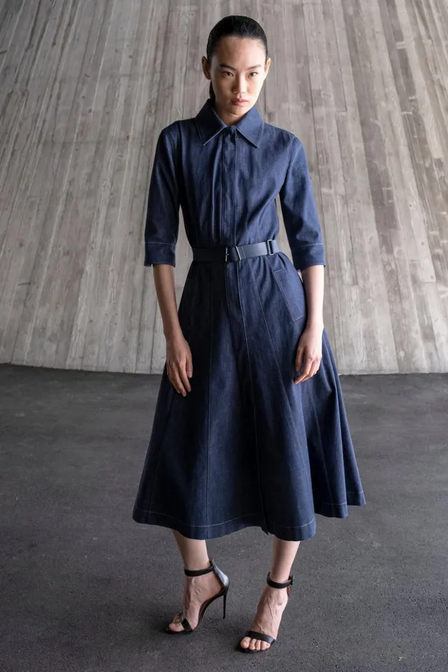 Cotton Denim Midi Shirt Dress Denim Women Akris Dresses
