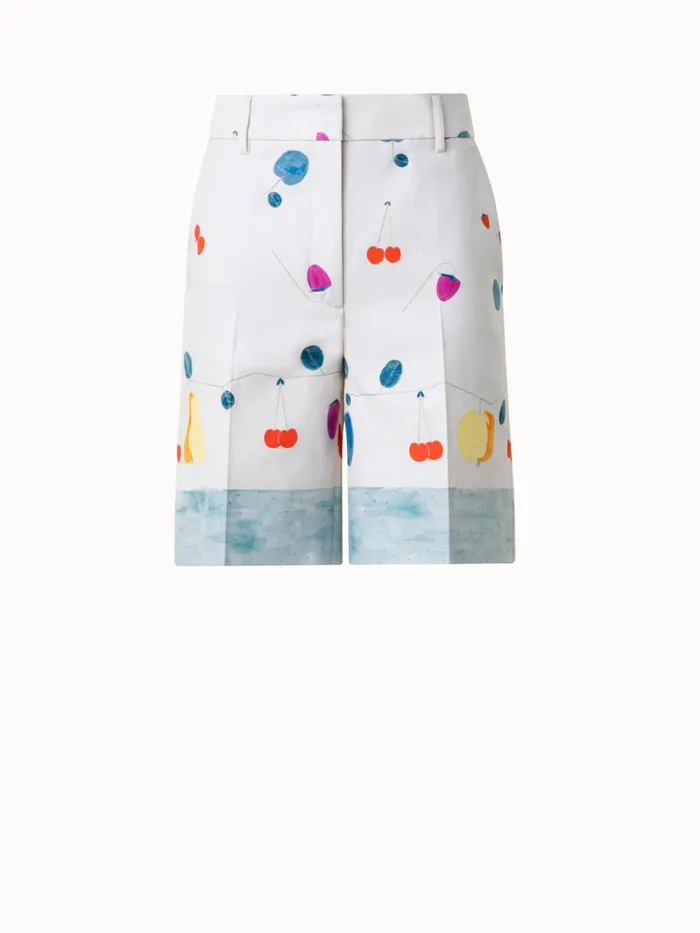 Cotton Silk DoubleFace Bermuda Shorts With Fruits Print Greigemulticolor Women Akris Pants
