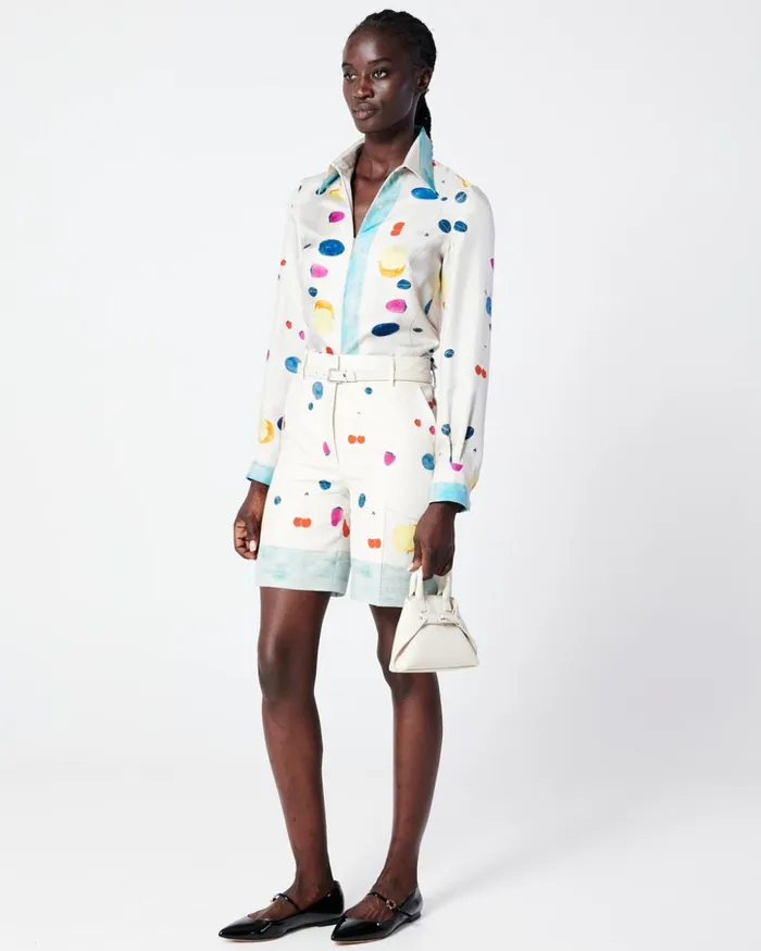 Cotton Silk DoubleFace Bermuda Shorts With Fruits Print Greigemulticolor Women Akris Pants