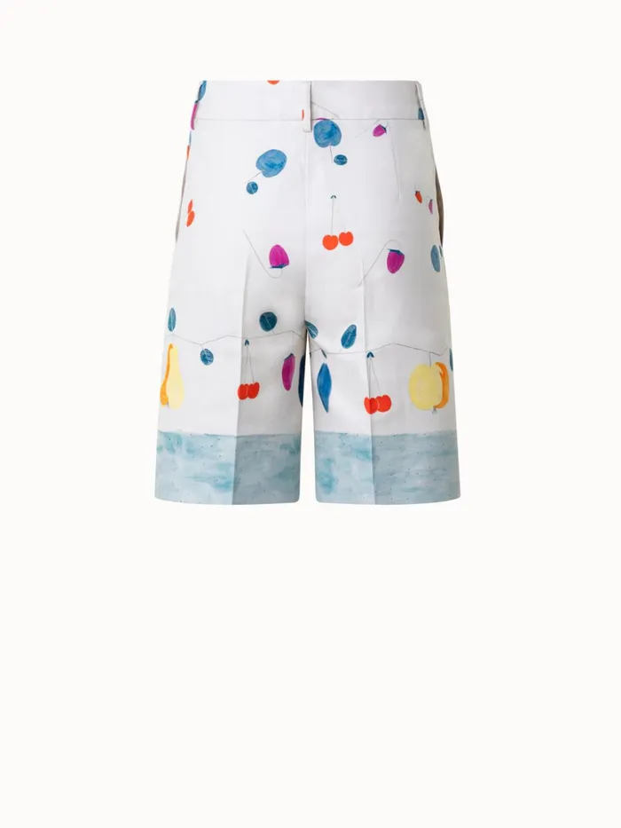 Cotton Silk DoubleFace Bermuda Shorts With Fruits Print Greigemulticolor Women Akris Pants