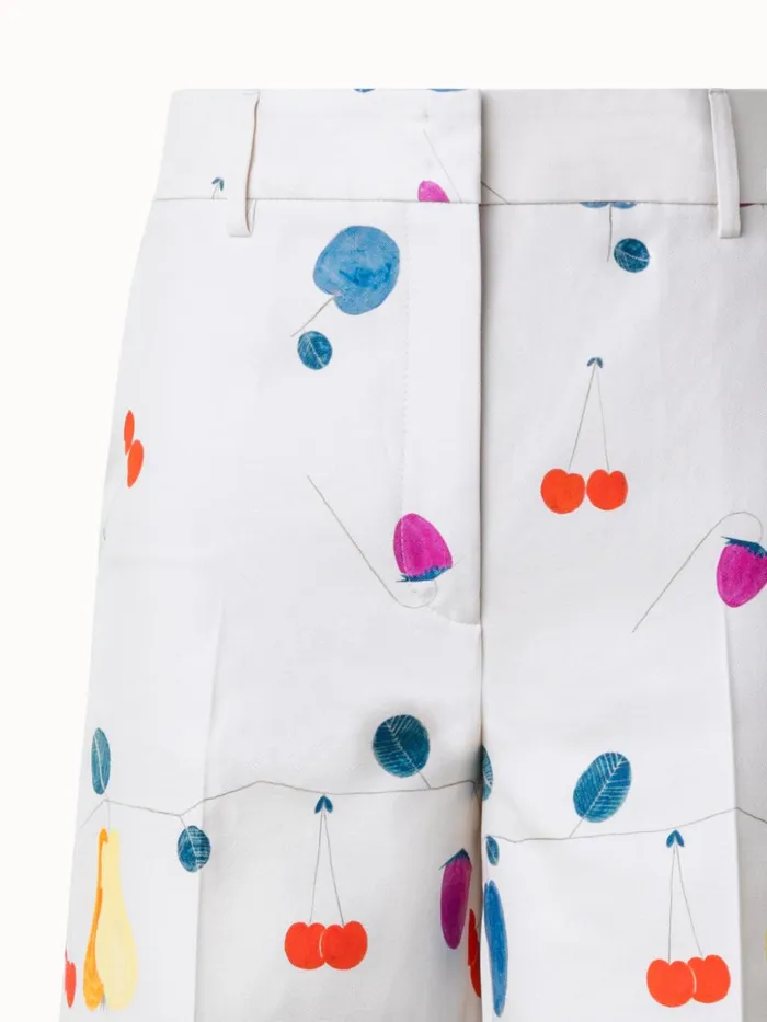 Cotton Silk DoubleFace Bermuda Shorts With Fruits Print Greigemulticolor Women Akris Pants