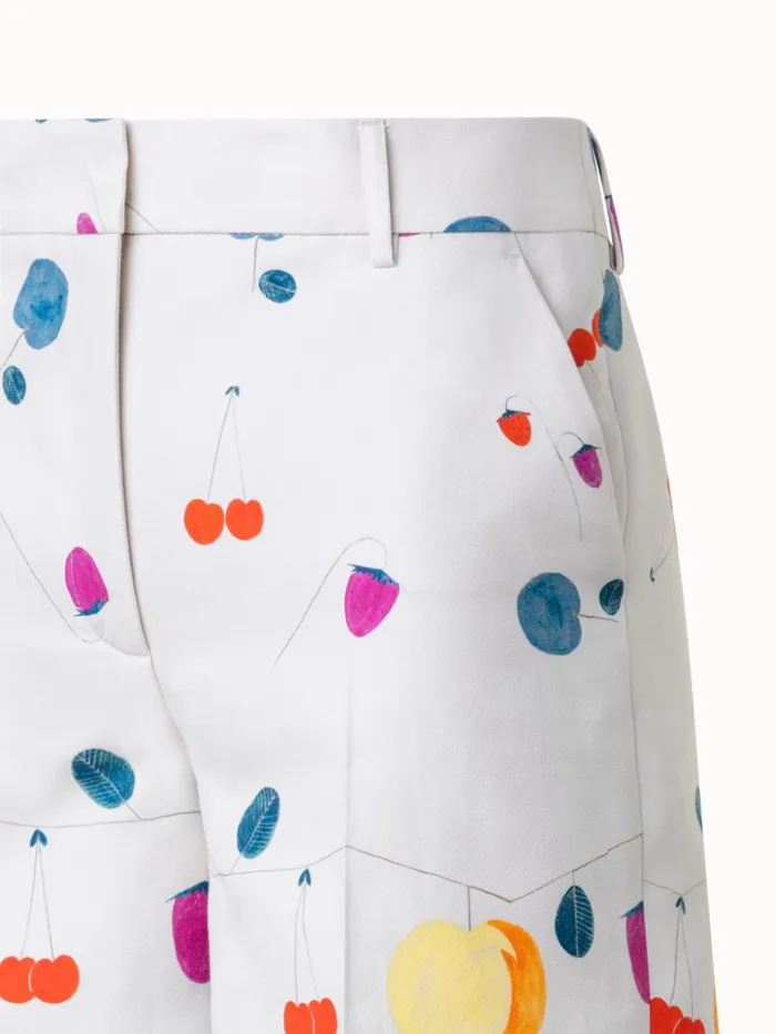 Cotton Silk DoubleFace Bermuda Shorts With Fruits Print Greigemulticolor Women Akris Pants