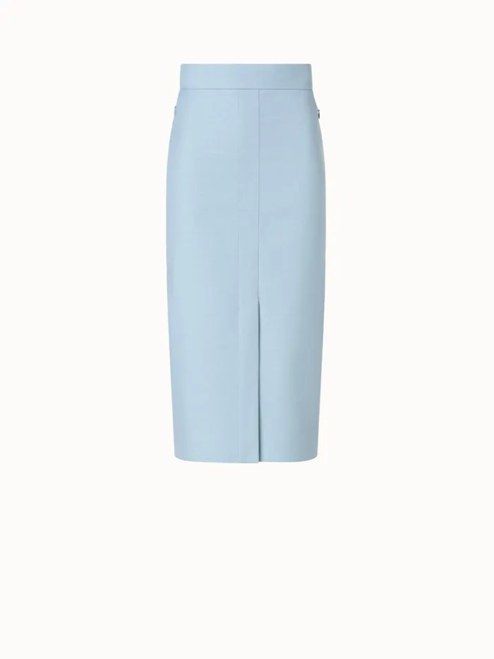Cotton Silk DoubleFace Pencil Skirt Bleached Denim Women Akris Skirts