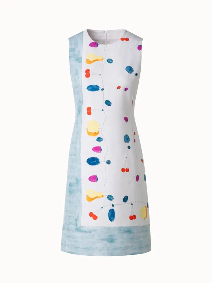 Cotton Silk DoubleFace Sheath Dress With Fruits Print Greigemulticolor Women Akris Dresses