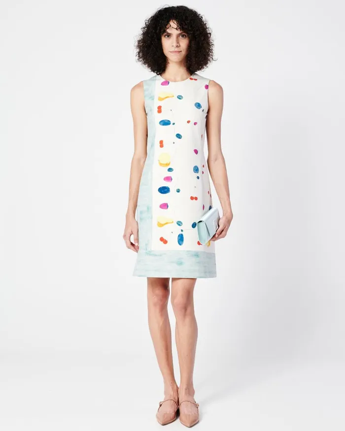 Cotton Silk DoubleFace Sheath Dress With Fruits Print Greigemulticolor Women Akris Dresses