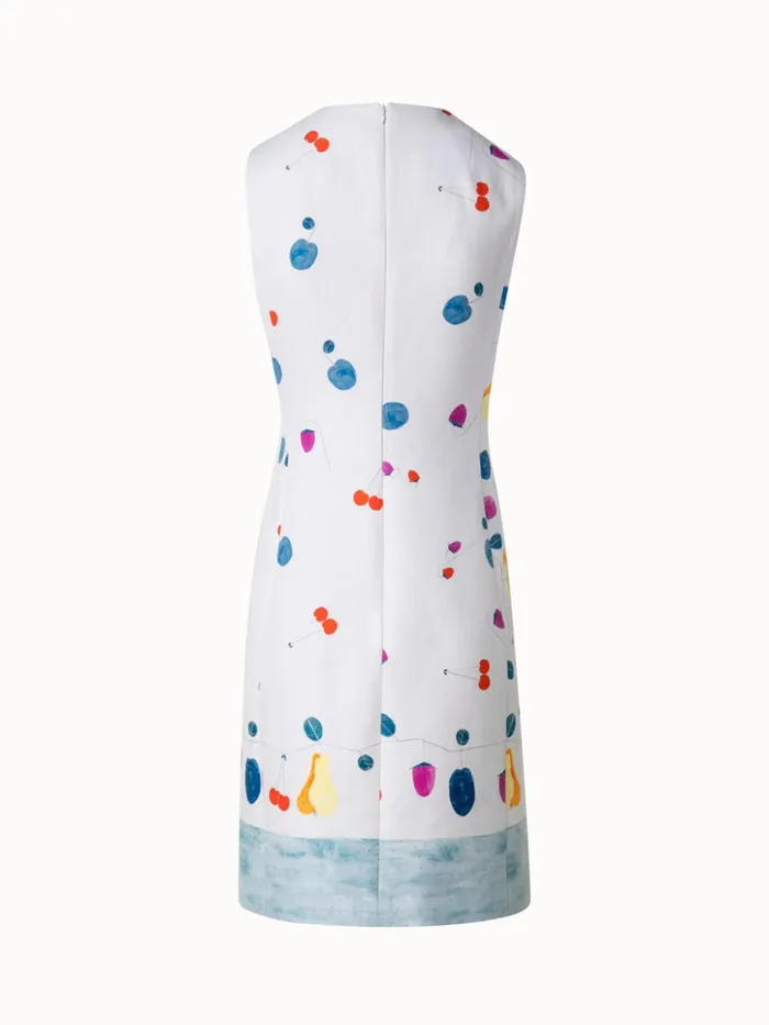 Cotton Silk DoubleFace Sheath Dress With Fruits Print Greigemulticolor Women Akris Dresses