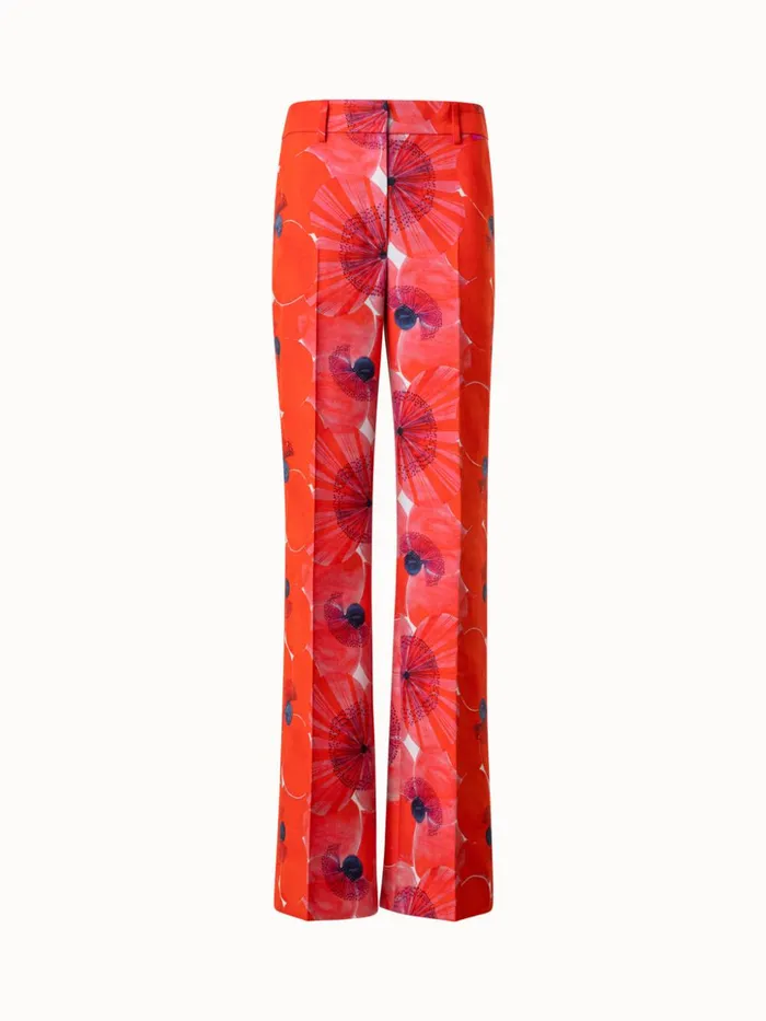 Cotton Silk DoubleFace Wide Leg Pants With Poppy Print Poppy Women Akris Pants