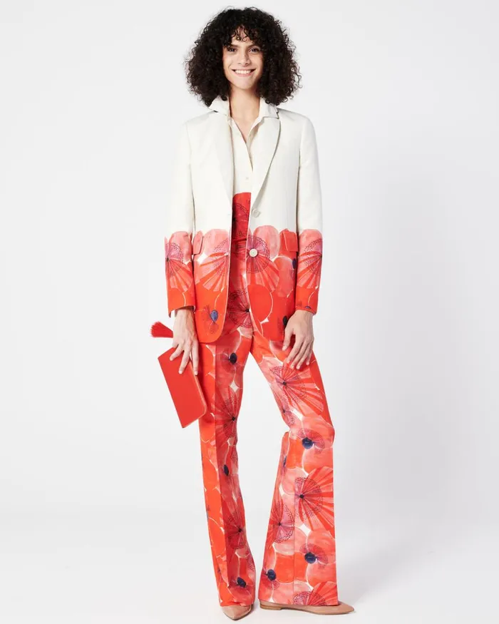 Cotton Silk DoubleFace Wide Leg Pants With Poppy Print Poppy Women Akris Pants