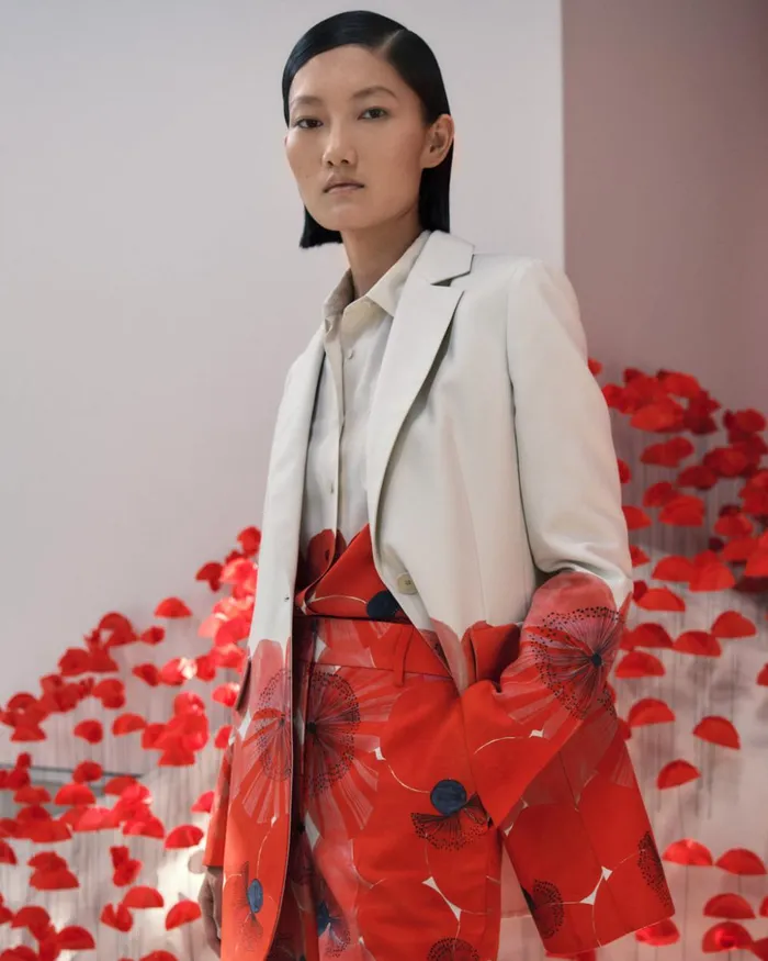 Cotton Silk DoubleFace Wide Leg Pants With Poppy Print Poppy Women Akris Pants