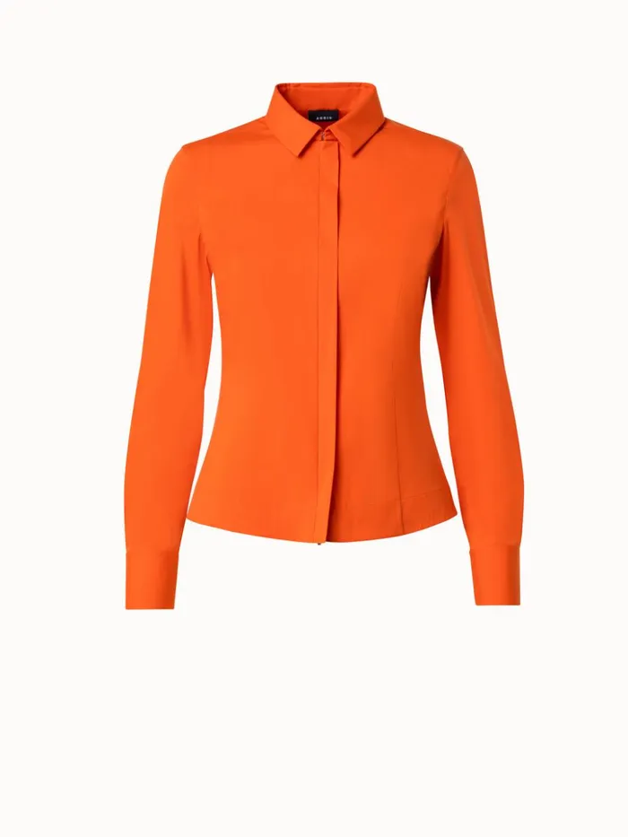 Cotton Stretch Poplin Blouse Coral Women Akris Blouses